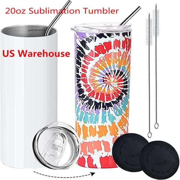 CA USA USA WAREHOUSE ATRIBUILIZADO 20oz 20 oz de copos de sublimação em branco de aço inoxidável de aço skinny reto com palha 905 0422