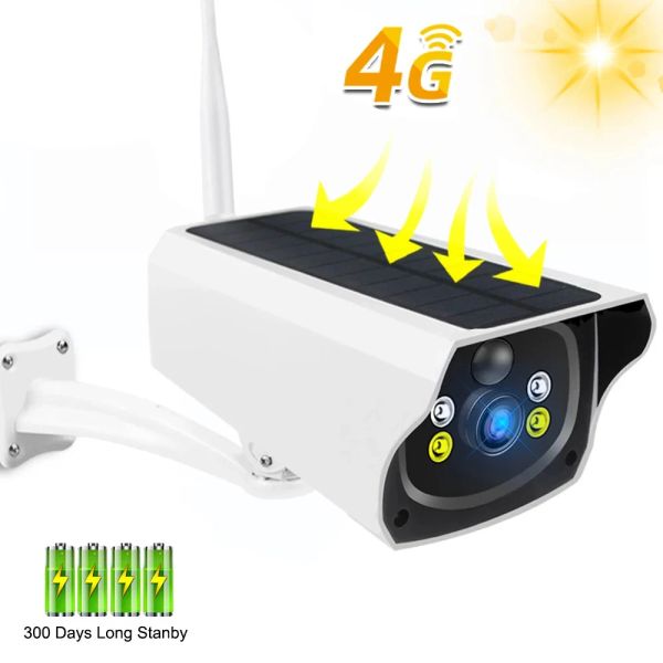 Lente 4G LTE SIM Cartão 1080p Câmera IP Solar Powered Clear Night Vision Painel solar Bateria recarregável Câmera IP Alarm à prova d'água