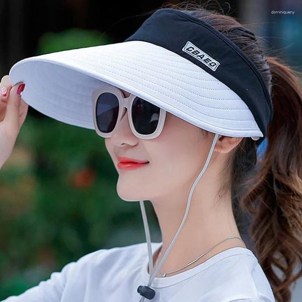 Breite Krempelnhüte Einfache Frauen Sommer Sonnenschand Visor Hut Strand Keine oberen verstellbaren UV -Schutz weibliche Kappen leeres Dach Design spitz