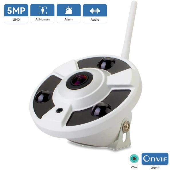 Kameras 5MP WiFi -Kamera 1.7mm Fisheye Objektiv Panoramic Icsee Onvif Wireless/Kabel -Kamera -Audio -Datensatz -Bewegung Erkennung Xmeye Cloud H.265x