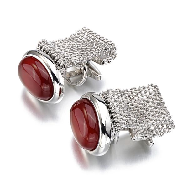 Links Hot Luxury Red Onyx Cufflinks para homens de alta qualidade Ellipse Stone Chaf Links Lepton Brand Men Shirt Cuffs Cuff Links