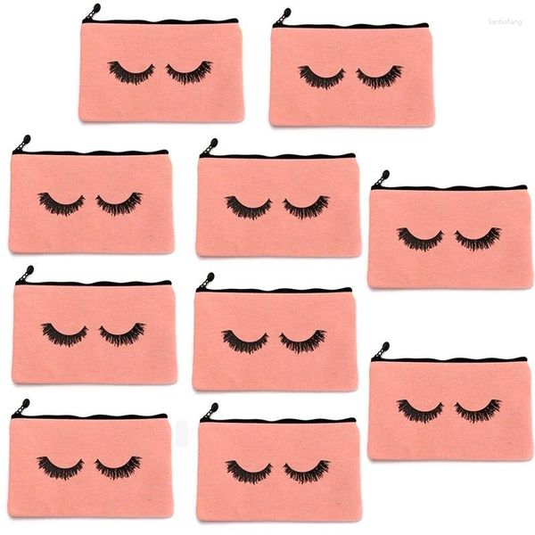 10шт -карандашные сумки для ресниц Макияж косметические туристические мешочки с застежкой для женщин (розовый) (розовый)