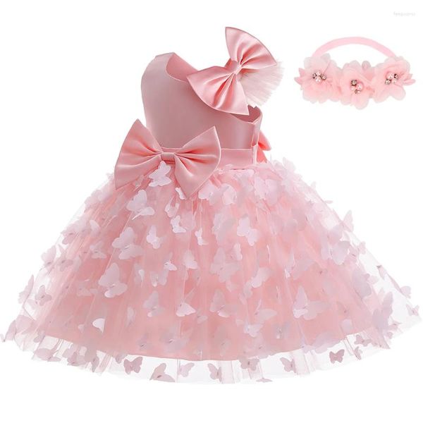 Mädchen Kleider Baby Girls Taufe Kleid Kinder Baumwollnetz Prinzessin Kid Fliege Ärmel Taufe Vestidos Schmetterling Tutu Kleidung