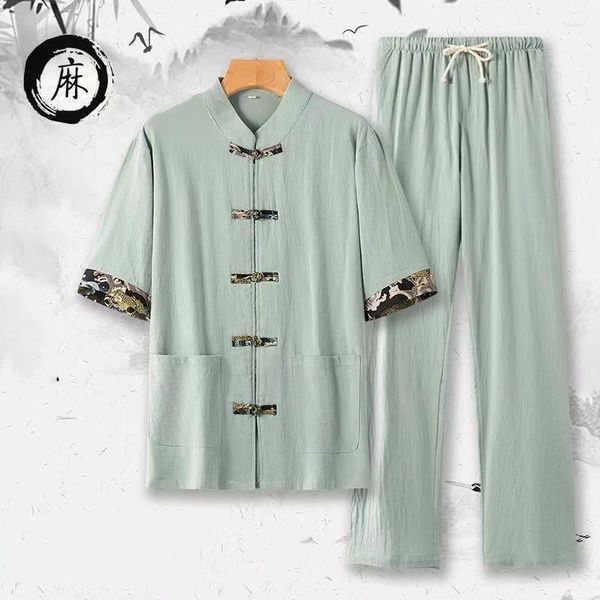 Herren Traursuits Sommer Männer Leinen Tops Hosen Sets Uniform orientalische Mode lässig losen Hemd Chinesische Retro -Style Tang Anzughose