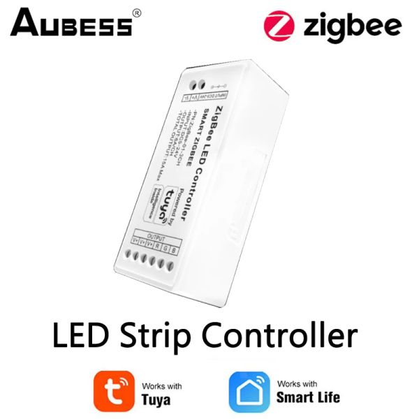 Kontrol Zigbee Akıllı LED Işık Kontrolü RGBW RGB CCT Beyaz Renkli Dimmer Tuya Şerit Kontrolör Destek Akıllı Yaşam Uygulaması Ses Kontrolü