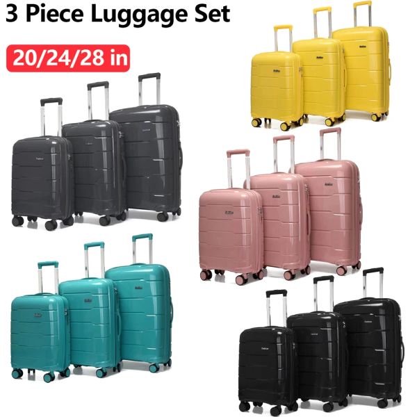 Carry-ons 3 pezzi set bagagli per famiglie set vagone da viaggio pp set con ruota di filatore 20/24/28 pollici set bagagli