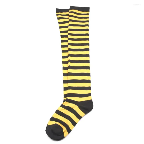 Donne calzini giapponesi Miss Silk Stockings for Yellow and Black Pinstriped Over the Knee