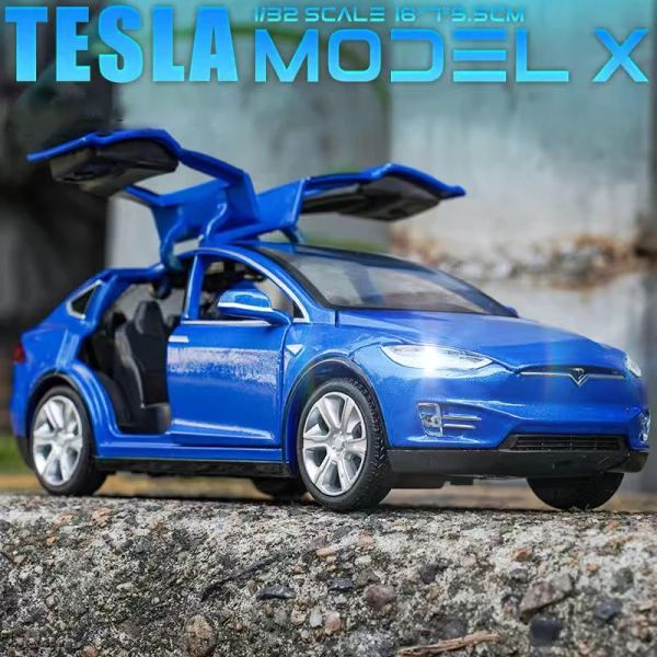 Auto 1:32 Tesla Model X Lega Modello di auto Diecasts Vehicles Auto giocattolo giocattoli per bambini per bambini Giocchi per bambini Giochi Boy Toys