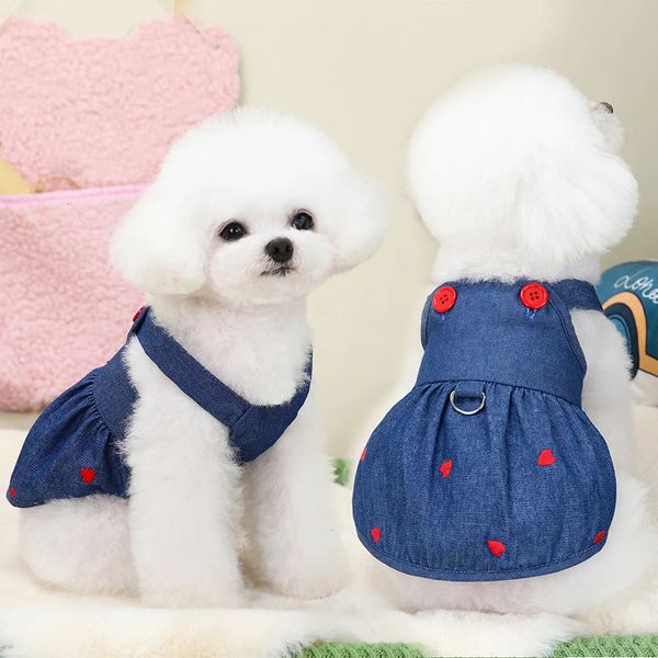 Four Seasons Pet Cat Dog Strap Dresses Dress Pumpkin Love Denim Spring Summer Summer Fashion Clothes 240411