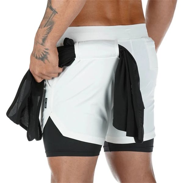 Fitnessstudio -Shorts Männer Doppel -Training 2 in 1 Schnell trockenes Training Kurzer Hosen Fitness Sport Jogging Running Shor 240412