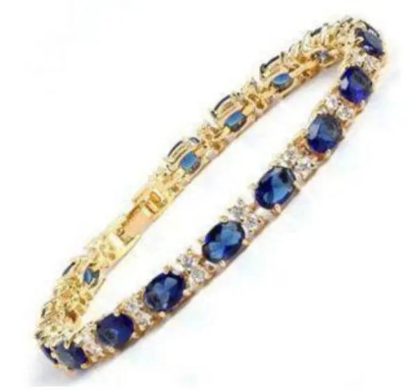 Stränge feiner blauer Steinsaphir 18K Gold auf Silberarmband 7,5 