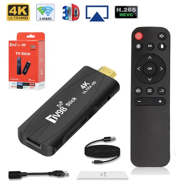 Stick TV98 Mini TV Stick Android 12.1 4K HD 2G 16G TV Kutusu 2.4G 5G Çift WiFi Akıllı TV Kutusu H.265 Medya Oyuncu TV Alıcı Set Üst Kutusu