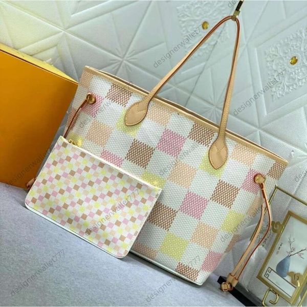 Kadın Çanta Kontrol Edilmiş Tote Çantaları Büyük Kapasiteli Alışveriş Çantası Lüks Omuz Çantaları Moda Orijinal Deri 2 PCS Klasik Mektup Tote Çanta Crossbody Bag Yüksek Kalite