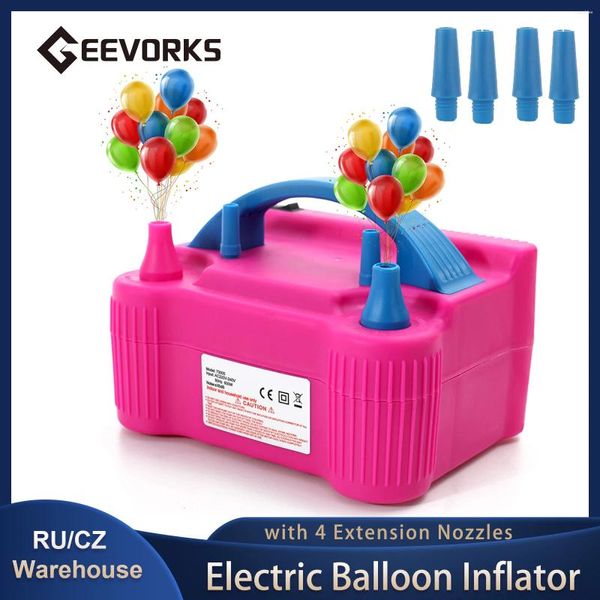 Parti Dekorasyonu Geevorks Elektrikli Balon Şişirme Pompası 4 Uzatma Nozulları ile Yüksek Güçlü Hava Üfleyici Taşınabilir Şişirilebilir Araç