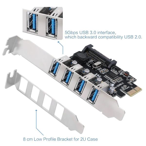 Карты 4 порта USB 3.0 - PCI Express Card Card USB 3.0 PCIe Controller Hub для настольного ПК с 8 -сантиметровым кронштейном PCIe Hub.