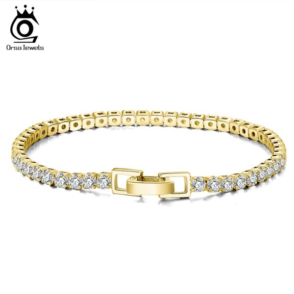 Strands Orsa Jewels 14K Bracelet de tênis banhado a ouro de 3 mm de zircônia de zirconia Authentic 925 Silver Hand Jewelry for Men Women Boy Gift SB9214K