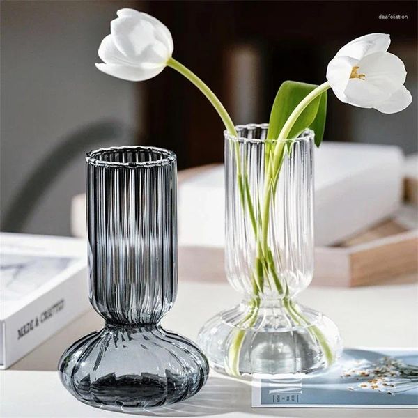 Vasen dekorative Flasche Minimalist Home Glass Craft Hydroponics Streifen Tabletop Ornament Vase Möbel Geometrie Blumenglaswaren