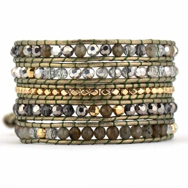 Stränge exquisite natürliche Steine mit Kristallen Leder -Wrap -Armbändern Großhandel handgefertigtes Multilayers Bohemian Armband Dropshipping