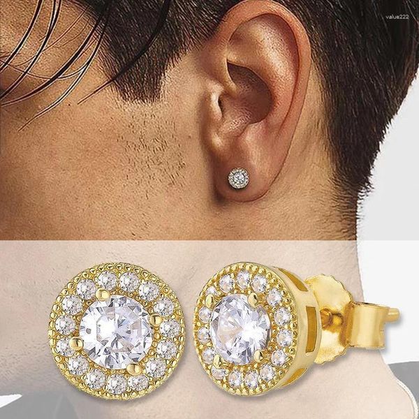 Hölzer Ohrringe Hip Rock für Männer einfache runde klassische kubische Zirkonia Gold Farbe Minimalistische Ohrringe Retro Jewelry Männliches Geschenk ohe149