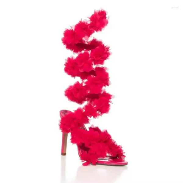 Sandali da donna a maglie rosa fiore abbellito ultra alto tacchi stivali sandalo a strati stivali lady peep punta leva in slingback designer scarpe