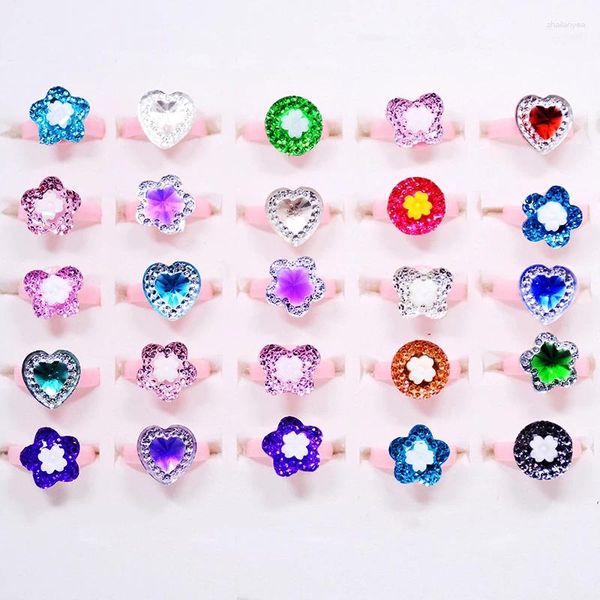 Küme halkaları 20pcs çocuklar taklit kristal parlak kalp çiçek kelebek şekil moda mücevher aksesuarları kız çocuk parmak hediyesi