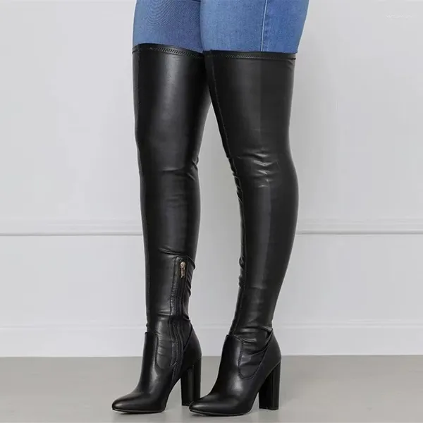 Boots Women Black Stretch Over Knee High Heel Inverno Sexy Skintight Taxa para grossa Big Size 43