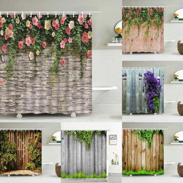 Cortinas de chuveiro Flores impermeáveis Cortina de parede da planta para banho de banheiro extra longa 180 200 cm 3d