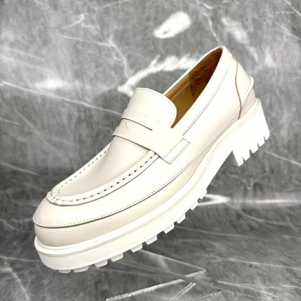 Casual Shoes Fashion Beige Herren Penny Slaafers hochwertiger echter Lederschlupf auf Büro Männern dicke Sohlen