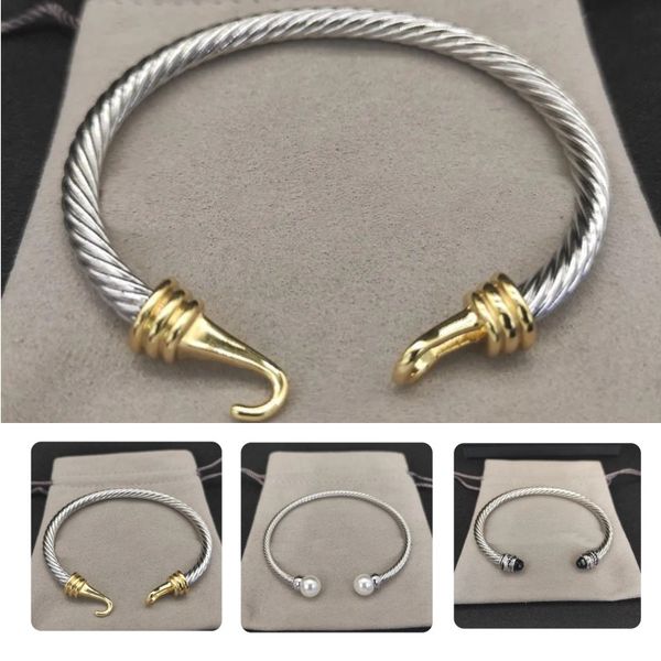 Designer de pulseira vintage Popular shinestone Head Charm Twisted Banglet Bracelets for Men grande pulso de cabo de cabo com arame de gado com arame de ouro ZL123 B4