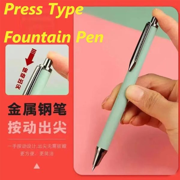 Ручки уникальный пресс тип металлической фонтан -ручка двойной чернила плавная писать каллиграфия ручка 0,38 мм