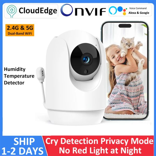 Monitora 3MP 2,4G 5G WiFi Crivini di rilevamento automatico Monitoraggio della privacy Protezione della privacy Wireless Baby Monitor Alexa Google Onvif PTZ Lullaby Camera