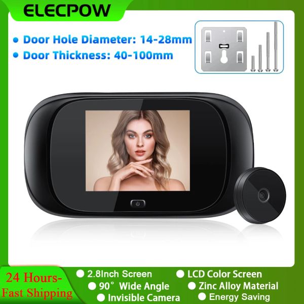 Controle Elecpow 2,8 polegadas PARECENDIDOR DO VIELHER DO VIEBRA DO CAMPANHA 90 ° LCD 30W Pixels Smart Electronic Cat Eye Door Câmera Monitor Outdoor Monitor