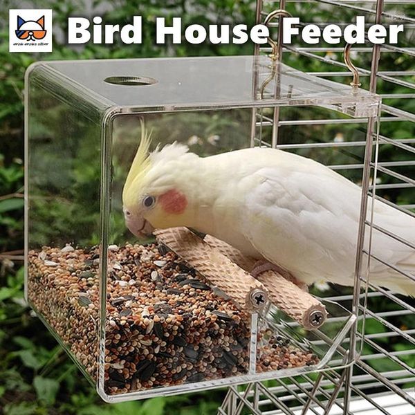 Outros pássaros suprimentos de pássaros alimentadores de casa pendurada janela girat bird bird Outdoor Seed, que vazava o dispensador de alimentos de acrílico de tamanho s/l com madeira em pé com madeira