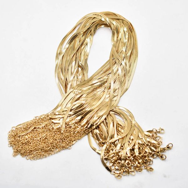 Halsketten Großhandel 3mm Goldfarbe Edelstahl Schlangenkette Halskette Seil 40 cm+5 cm Kette Hummerverschluss DIY -Schmuckzubehör 20pcs