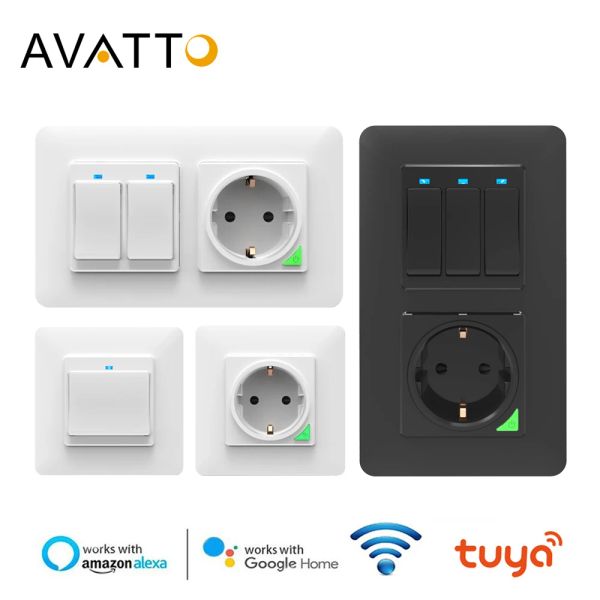 Plugs Avatto Tuya WiFi Light Switch con presa a parete, Controllo delle app Smart Life, Smart Wall Switch 1/2/3 Gang lavoro con Alexa, Google Home