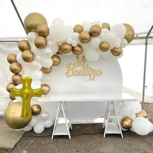 Decoração de festa White Gold Baptism Balloon Garland Kit Golden Cross Cross Foil Bless Decor Decor First Communion Ballons