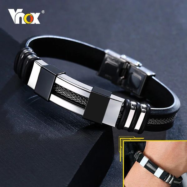 Bracciale in acciaio inossidabile Vnox Bracciale da polso Banda da polso Nero Grooted Silicone Mesh Link Inserisci Punk Bracciale Stylish Casual Bangle 240417