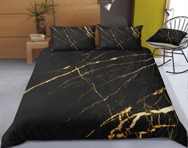 Black and Gold Marble Bedding Conjunto King Size Luxury 3D Tampa de edredão Rainha Home Têxtil Casa de casal de têxteis de casal com Pillowc5149271