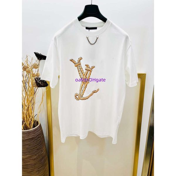 24SS Tasarımcı Gömlek T-Shirt Paris Street, İtalya Moda Yaz Nefes Alabası T-Shirt Yelken Kızarmış Hamur Twists Halat Ayna Baskı Zinciri Yarım Kollu Erkekler T-Shirt 1110