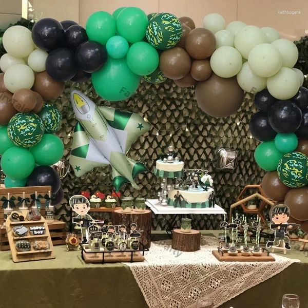 Decoração de festa 108pcs Soldado Exército Balões de aniversário Garland Set Camouflage Ballon Arqueiro Militar Boy Churrin