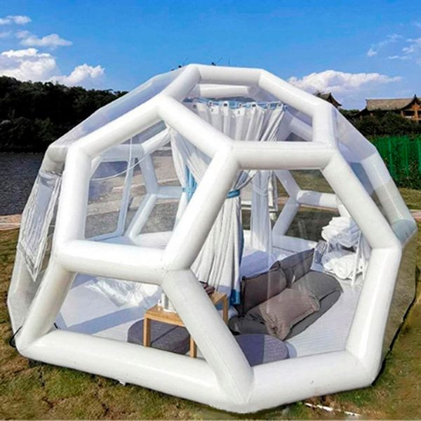 NOVO DESIGNADOR NOVO Design Crystal Inflável Bubble Soccer Dome Tent de tenda Aeronave Futebol forma transparente Camping Hotel espaço para externo