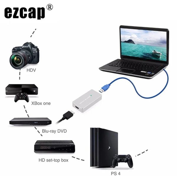 Lens USB 3.0 Video Yakalama Kartı HDMI Video Kayıt Kutusu 1080P 60 FPS PS4 Xbox PC Oyunu HD Kamera Zoom Toplantısı için Canlı Akış Plakası