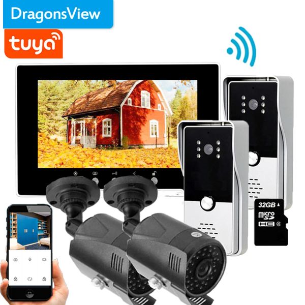 Steuerung von DragonsView Tuya 1080p Smart WiFi Video Intercom mit CCTV -Überwachungskamera -Video -Tür -Telefon für Villa 7 Zoll Touchscreen
