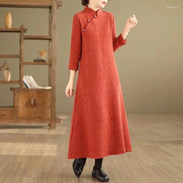 Abiti casual vestito in stile cinese jacquard miglioramento qipao 2024 autunno/inverno retrò lungo le lunghe donne da donna calda addensata Z4159
