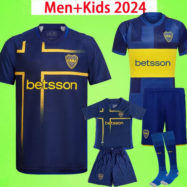 2024 2025 Boca Juniors Futbol Formaları Erkek Çocuk Kiti 24 25 Maradona Romero Cavani Benedetto Lucas Janson Medine Medine Futbol Tişört T hayranları sürüm Boys üniform