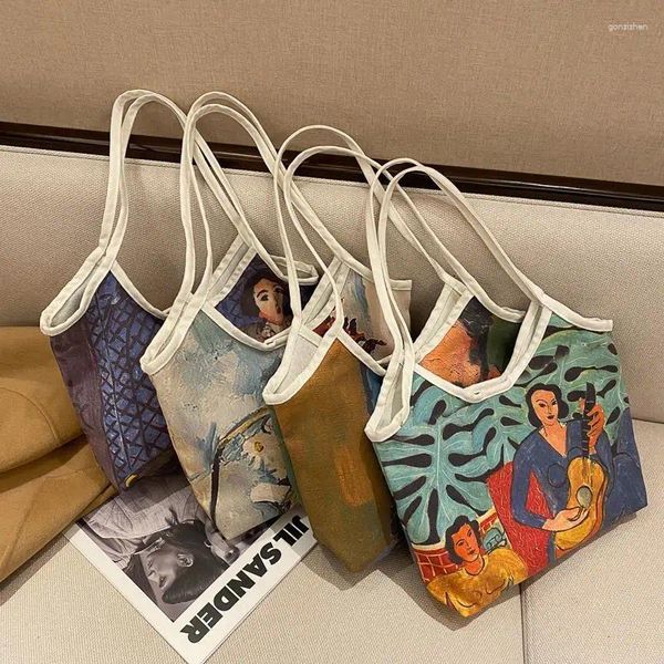 Stume da stoccaggio Ladies borsette per olio dipinto per la spesa per generi alimentari in tela di grande capacità Spalla