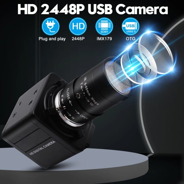 Lens ELP 4K USB Webcam HD 8MP IMX179 Manuel Zoom Lens Mini Kutu PC Kamera USB Video Konferansı, Çevrimiçi Öğretim, Akış