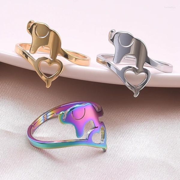 Anelli a grappolo 10pcs carini acciaio inossidabile Elephant Heart Regolabile per donne Girl Fashion Open Gioielli Open Regali femminili all'ingrosso