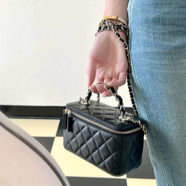 Tasarımcı Crossbody Bag Chenel 23K Çanta Deri Siyah Gümüş Elmas Izgara Zinciri Tutamak Elde Taşan Çanta Kadın Omuz Crossbody Makyaj Çantası