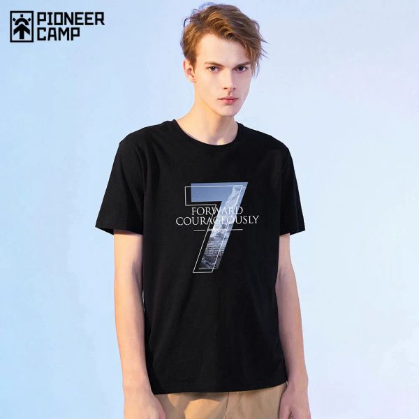 Camisas pioneiras acampamento nova camiseta de moda Men número 7 algodão impresso causal preto azul